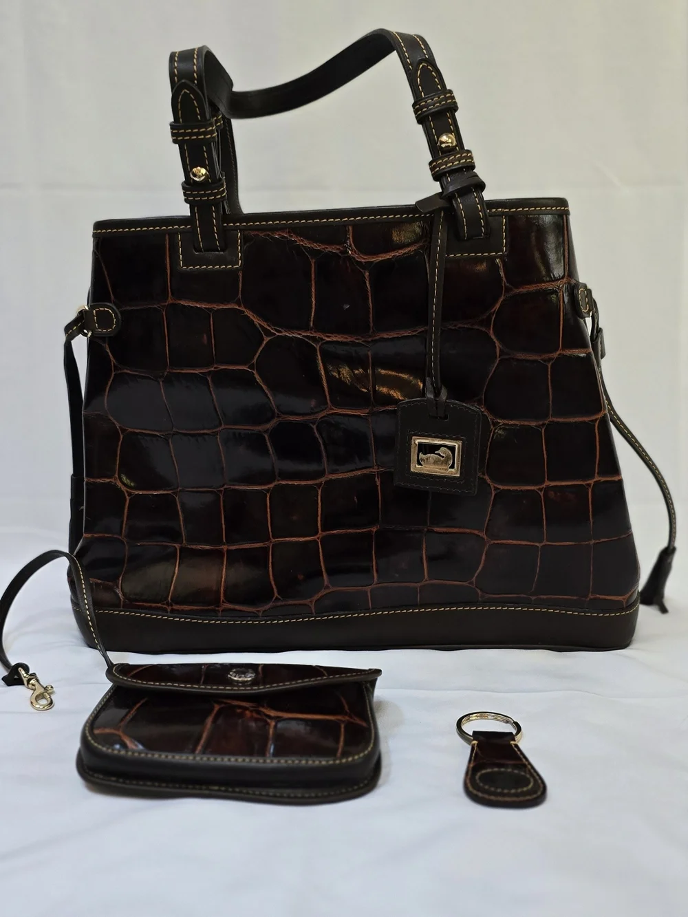 Dooney & Bourke Dillen Croco Embossed Leather Tote 3-Piece Set